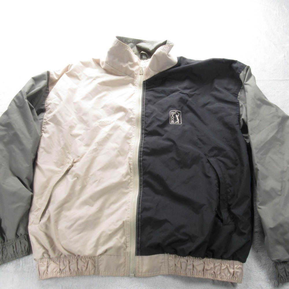 PGA Tour Jacket Men Large Tan Coloblock Senco Full Zip Golf Windbreaker VTG